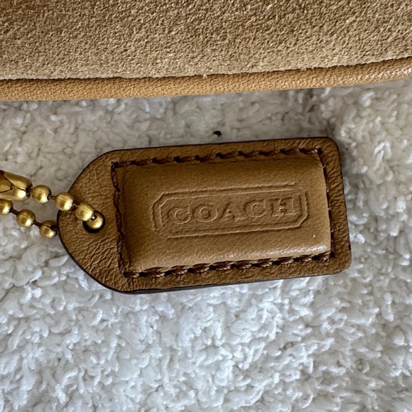Vintage tan brown camel suede Coach wristlet wallet zipper coin pouch keys - Picture 6 of 14